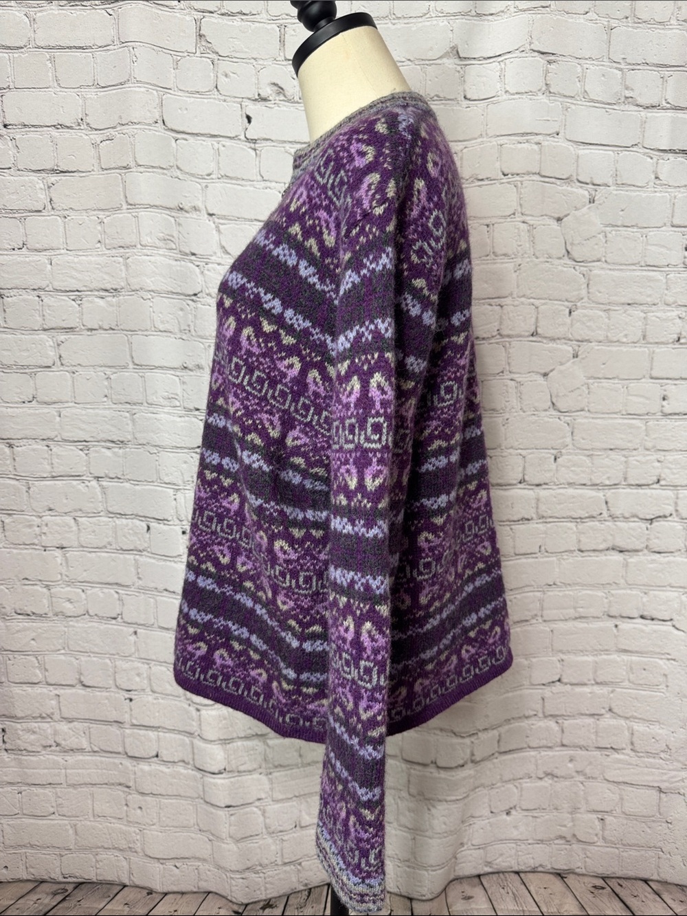 Y2K Eagle’s Eye Wool Fair Isle Hook Cardigan Purple Size Small S, M - Picture 6 of 11